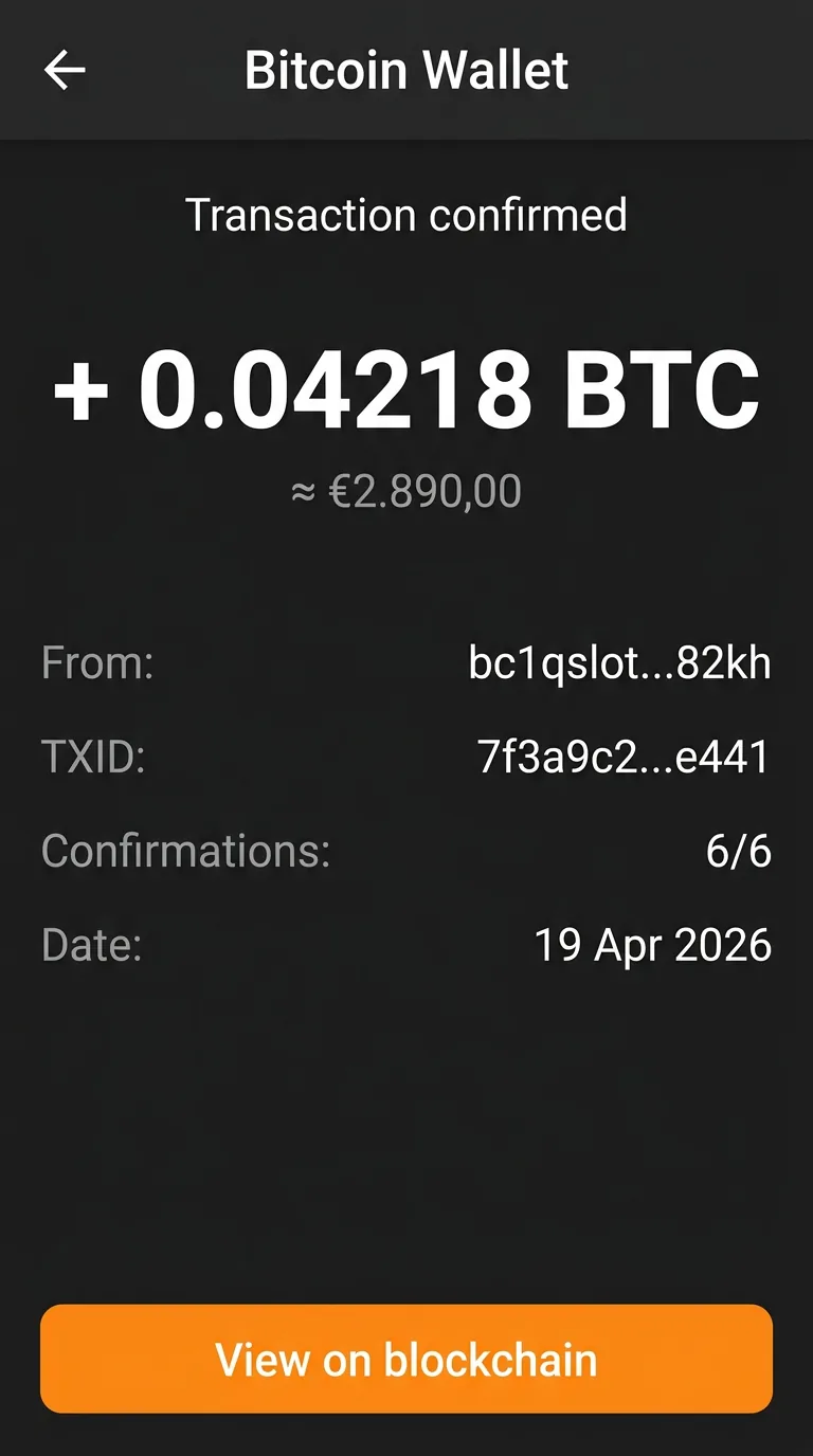 Bitcoin transaction confirmed 0.04218 BTC