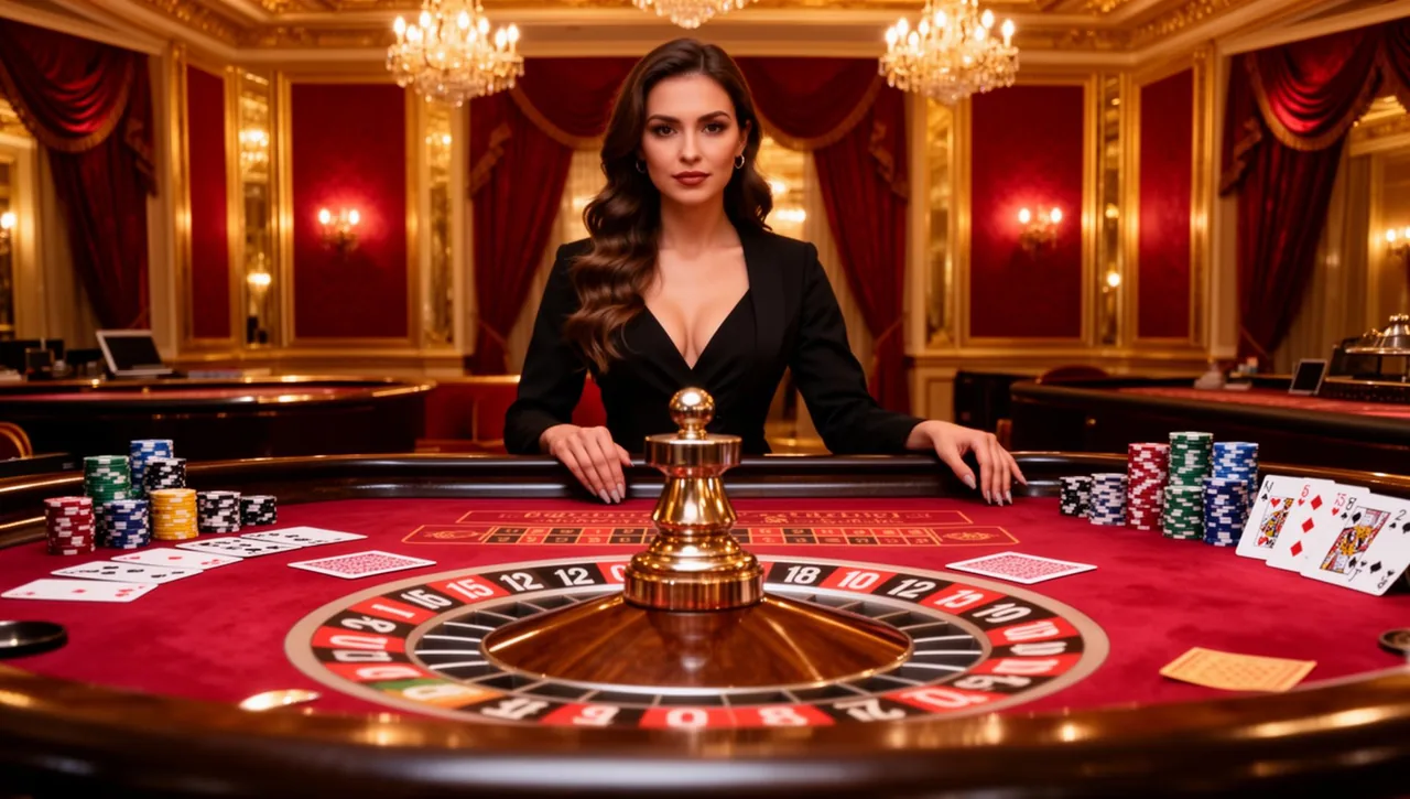 Professional live casino dealer at roulette table
