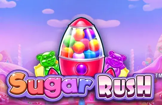 Sugar Rush official logo with candy machine and gummy bears by Pragmatic Play