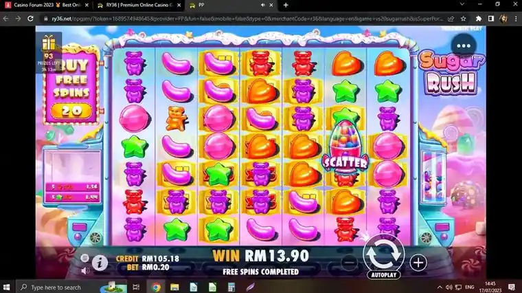 Scatter symbol triggering free spins with RM13.90 win